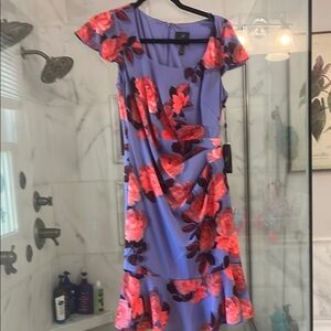 Adrianna Papell Purple and Red Floral Midi Dress
